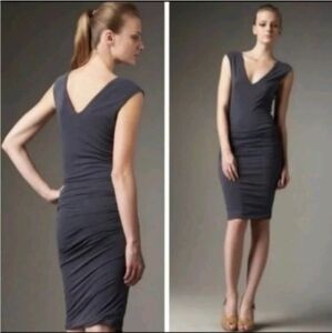 JAMES PERSE Standard Black Ruched Sides V-Neck Sleeveless Bodycon Dress Sz Xl/4
